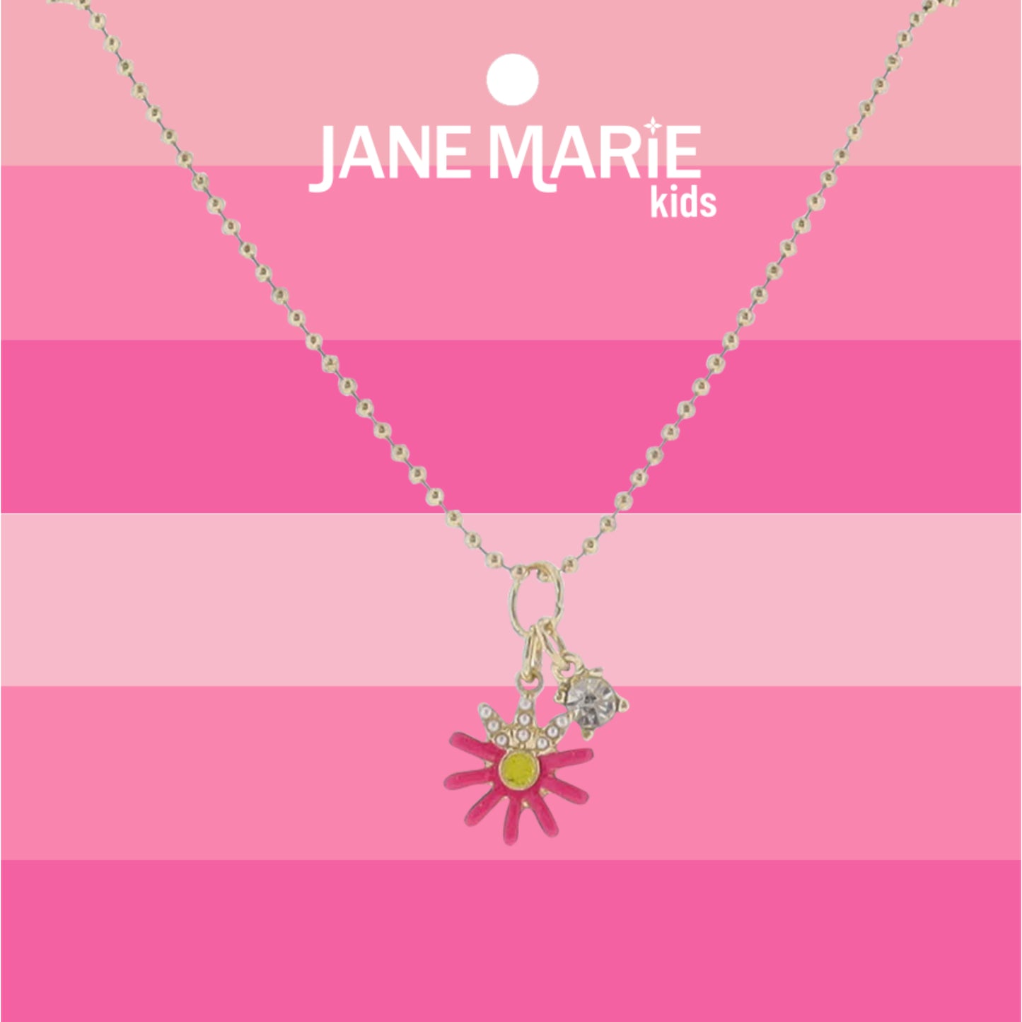 Kids 14" Gold Ball Chain Necklace with Pink Enamel Flower