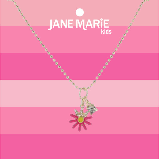 Kids 14" Gold Ball Chain Necklace with Pink Enamel Flower