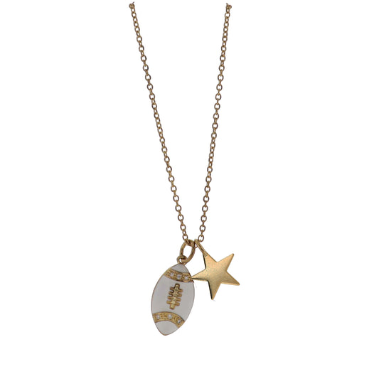 Gold Chain Necklace with White Enamel Football & Star Charm