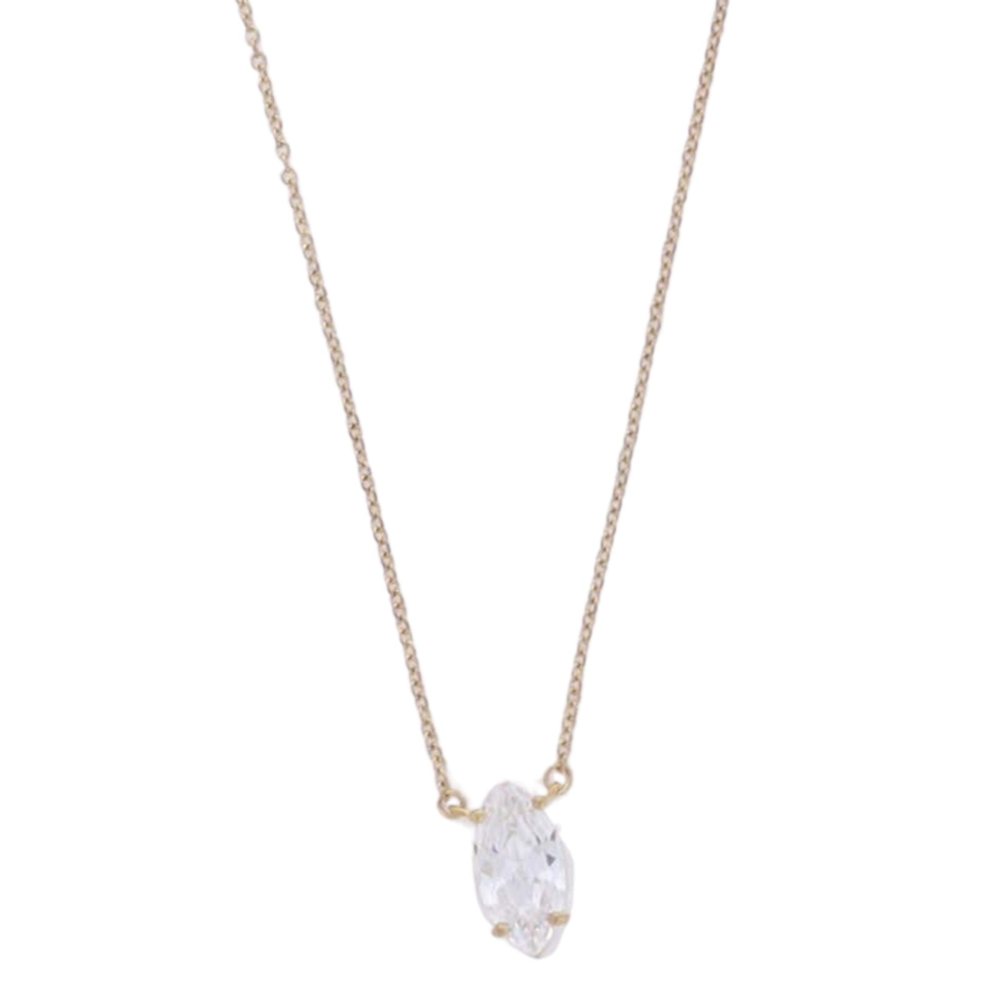 Gold Cable Chain Necklace with Clear Marquise Crystal