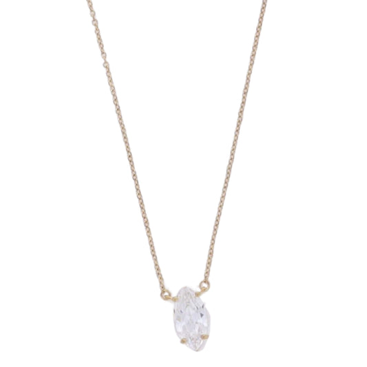 Gold Cable Chain Necklace with Clear Marquise Crystal