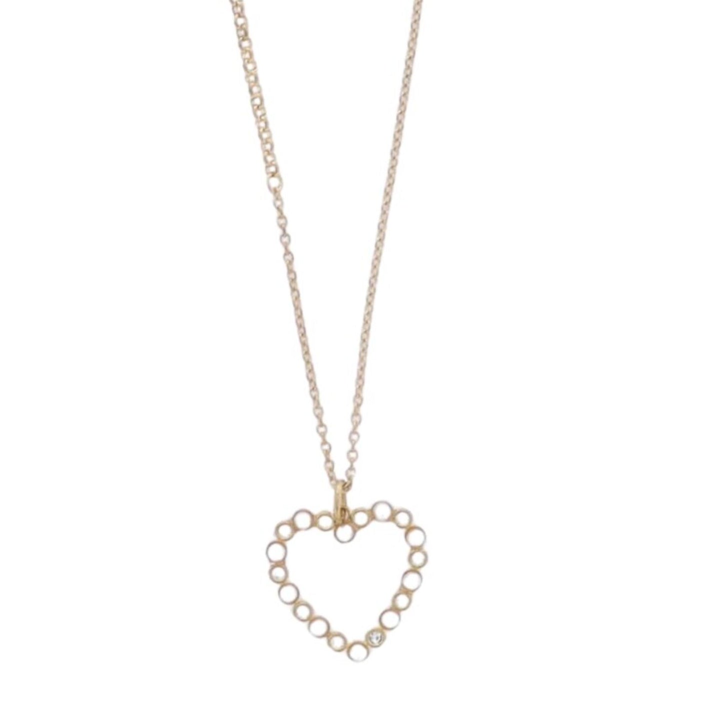 Gold Cable Chain Necklace with Pearl, Clear Open Heart
