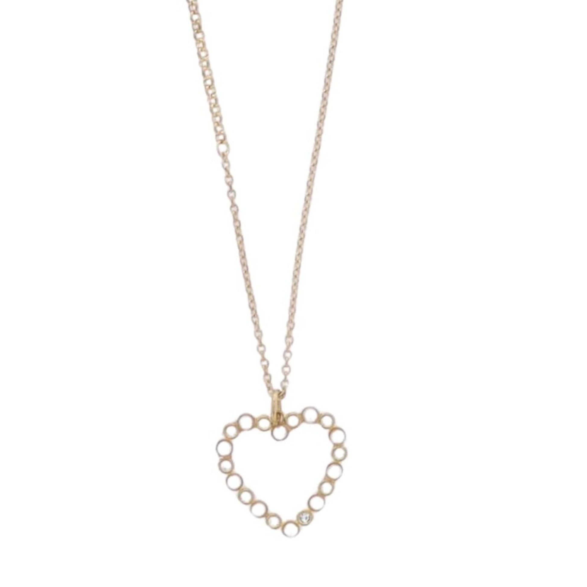 Gold Cable Chain Necklace with Pearl, Clear Open Heart
