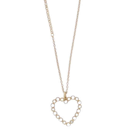 Gold Cable Chain Necklace with Pearl, Clear Open Heart