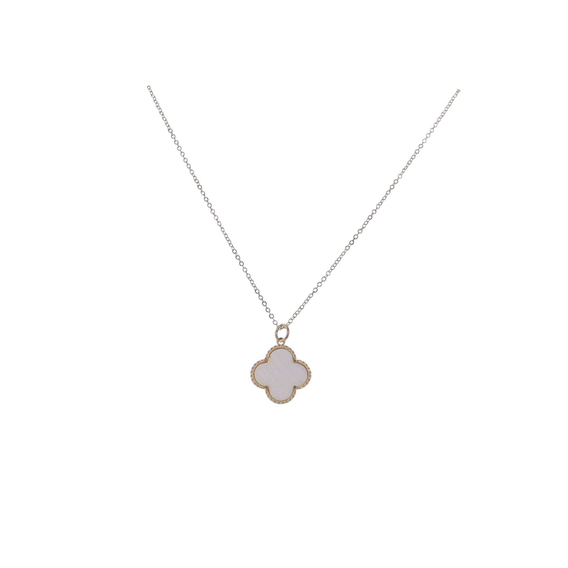 Gold Cable & Twisted Star Chain Necklace with White Quatrefoil