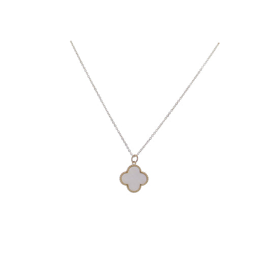 Gold Cable & Twisted Star Chain Necklace with White Quatrefoil