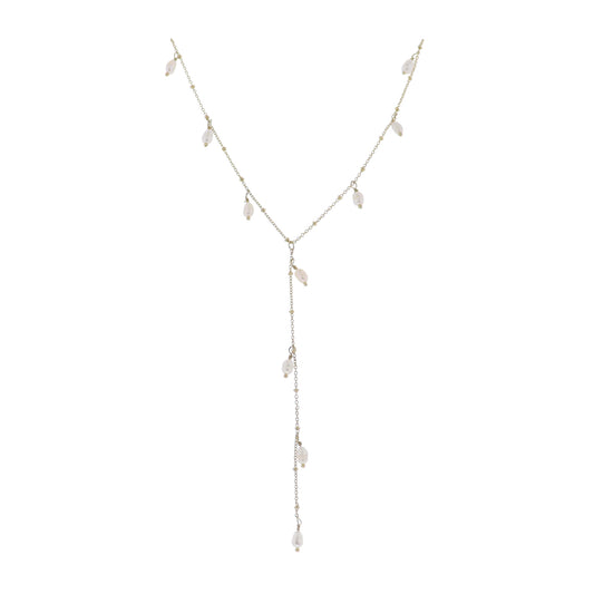 Gold Satellite Chain Lariat with Pearls Necklace