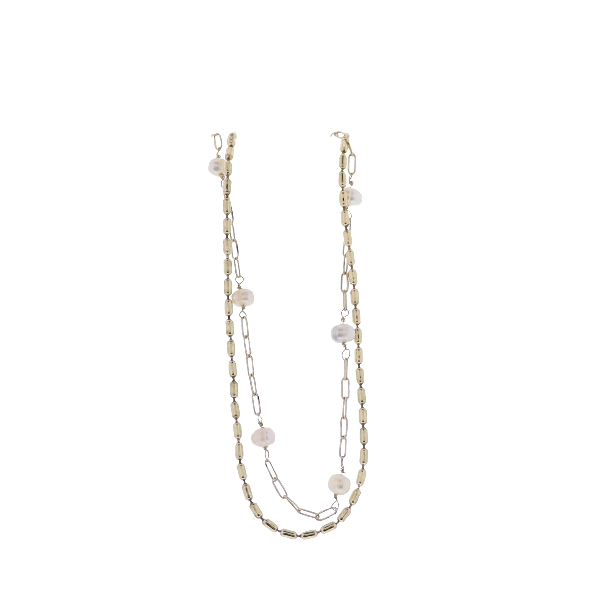 Gold Paperclip & Chain Two Layer Necklace