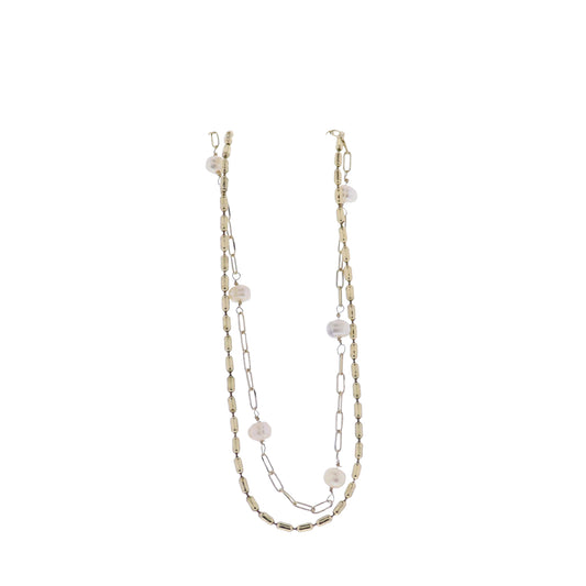 Gold Paperclip & Chain Two Layer Necklace