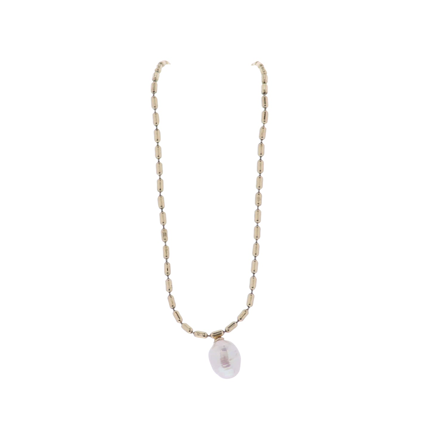 Gold Oval Bar Link Chain Necklace with White Pearl