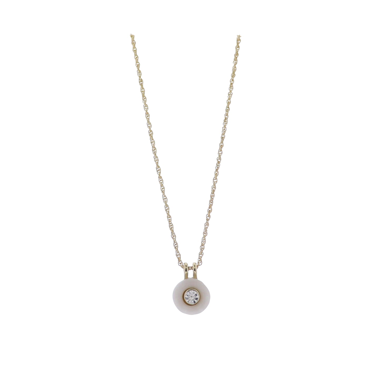 Gold Rope Chain Necklace with White Stone with Center Crystal