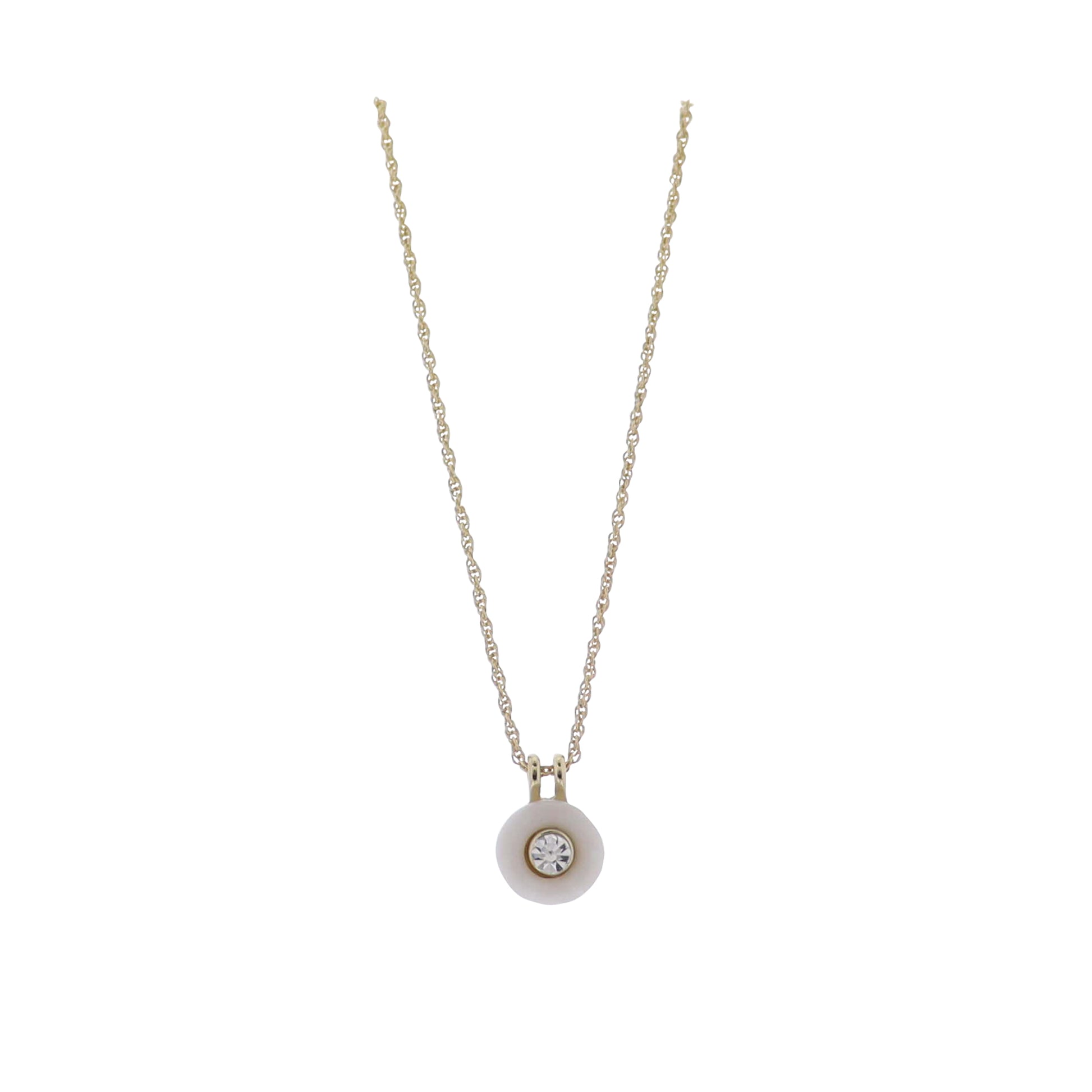 Gold Rope Chain Necklace with White Stone with Center Crystal