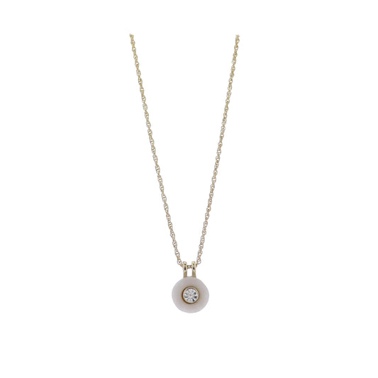 Gold Rope Chain Necklace with White Stone with Center Crystal