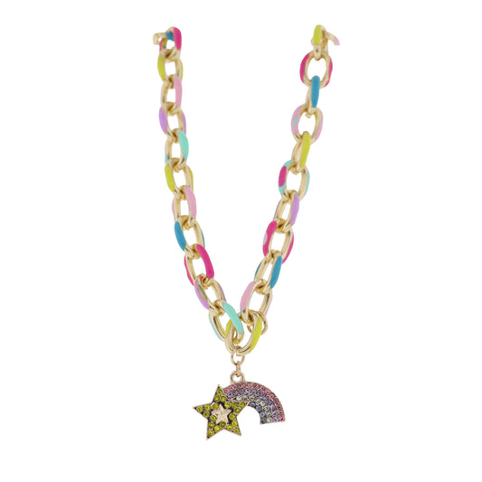 Kids Enamel Multi Chain Necklace with Crystal Star and Rainbow