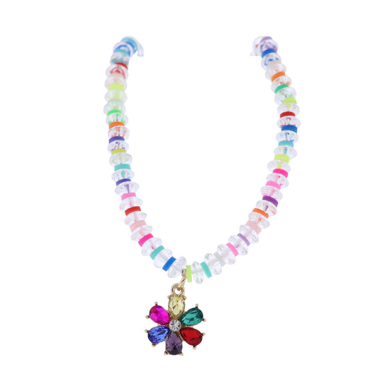 Kids Clear, Multi Beaded Necklace with Multi Crystal Flower