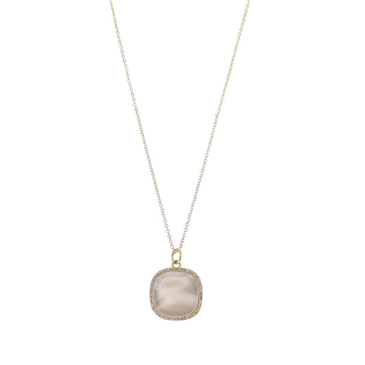18K Gold Plated Cable Chain Necklace with Shell Rounded Square with Crystal Edges