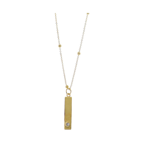 18K Gold Plated Paperclip Chain Necklace with Gold Rectangle with Clear Crystal Accent
