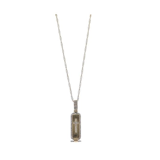 Gold Singapore Chain Necklace with Gold Rectangle with Crystal Edges & Cross