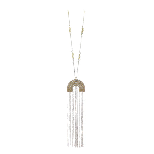 Gold Rolo& Ball Chain Necklace with Gold Fringe Arch with Clear Crystals