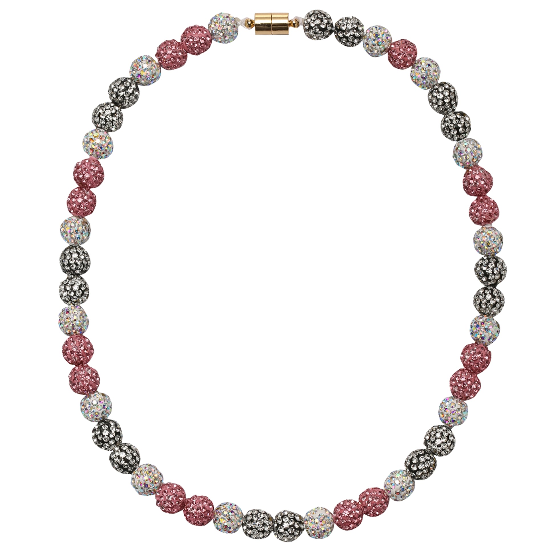 Kids Pink, White Bling Disco Ball Beaded Necklace
