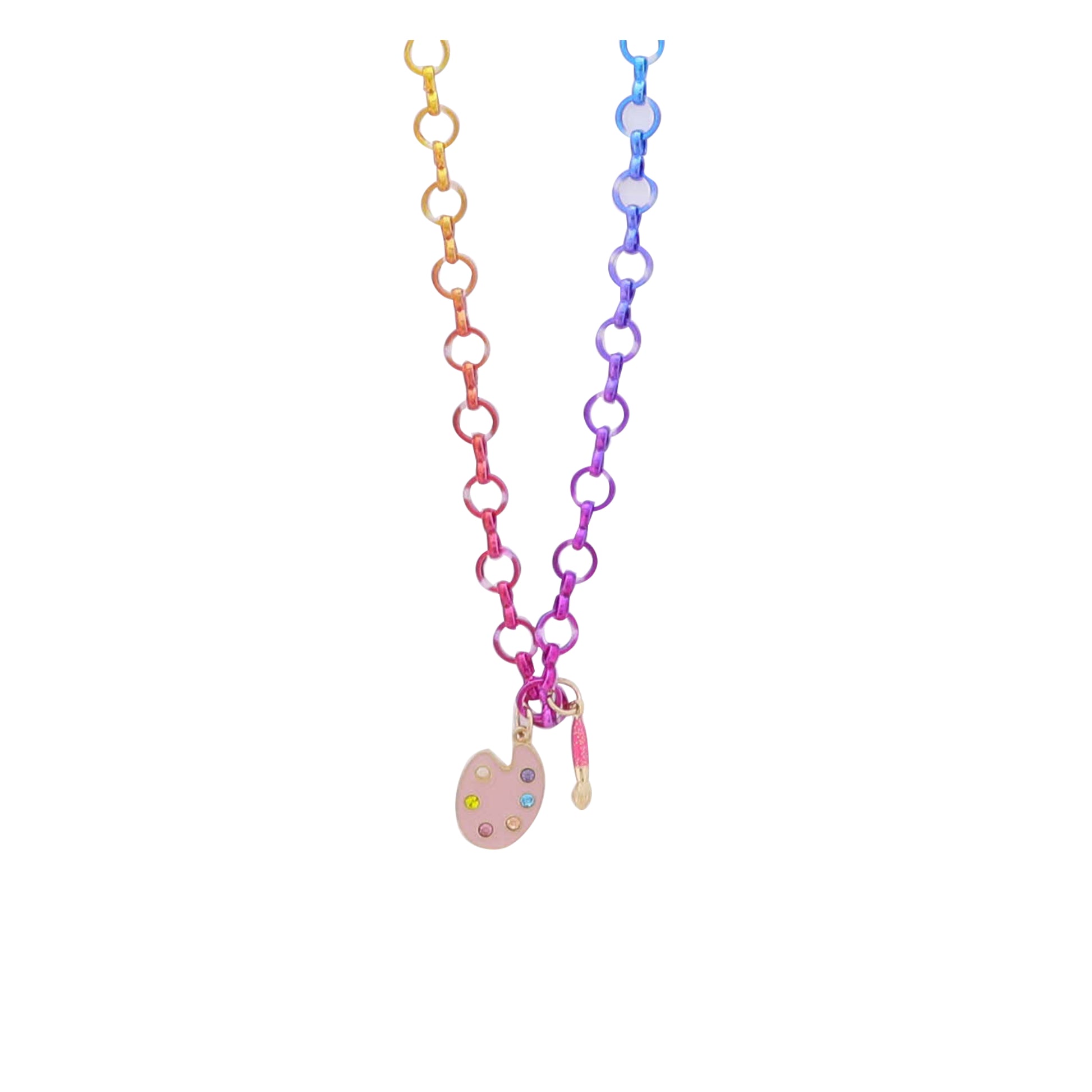 Kids Multi Chain Necklace with Pink, Multi Artist Palette & Paint Brush