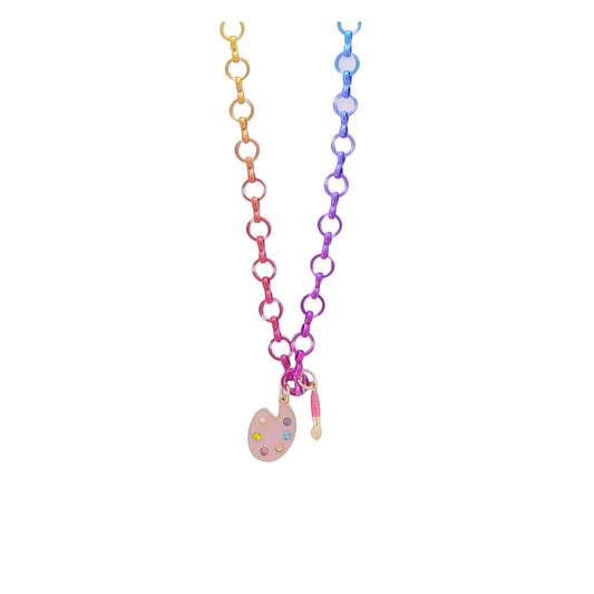 Kids Multi Chain Necklace with Pink, Multi Artist Palette & Paint Brush