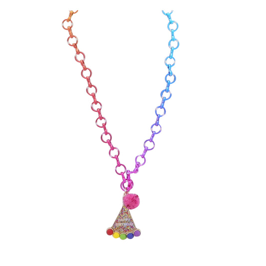 Kids Multi Chain Necklace with Multi Birthday Hat with "Happy Birthday"