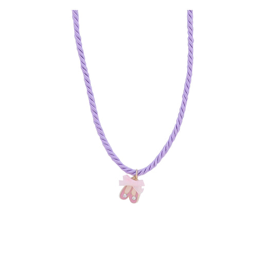 Kids Lavender Cord Necklace with Pink Ballet Shoes with Bow
