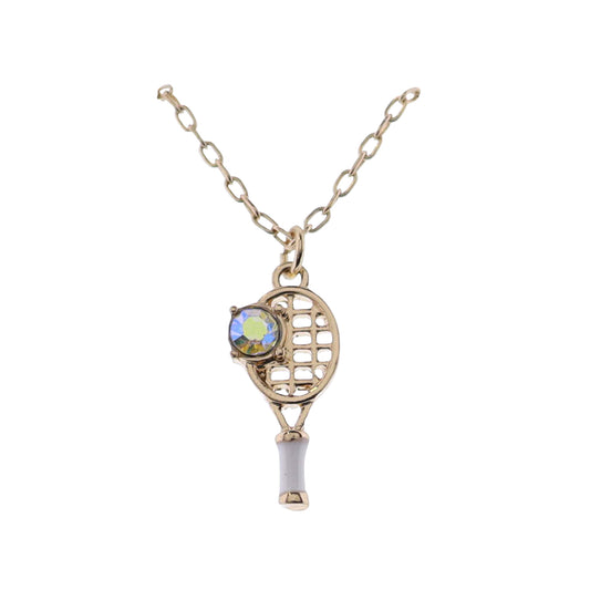 Gold Link Chain Necklace with White Tennis Racket