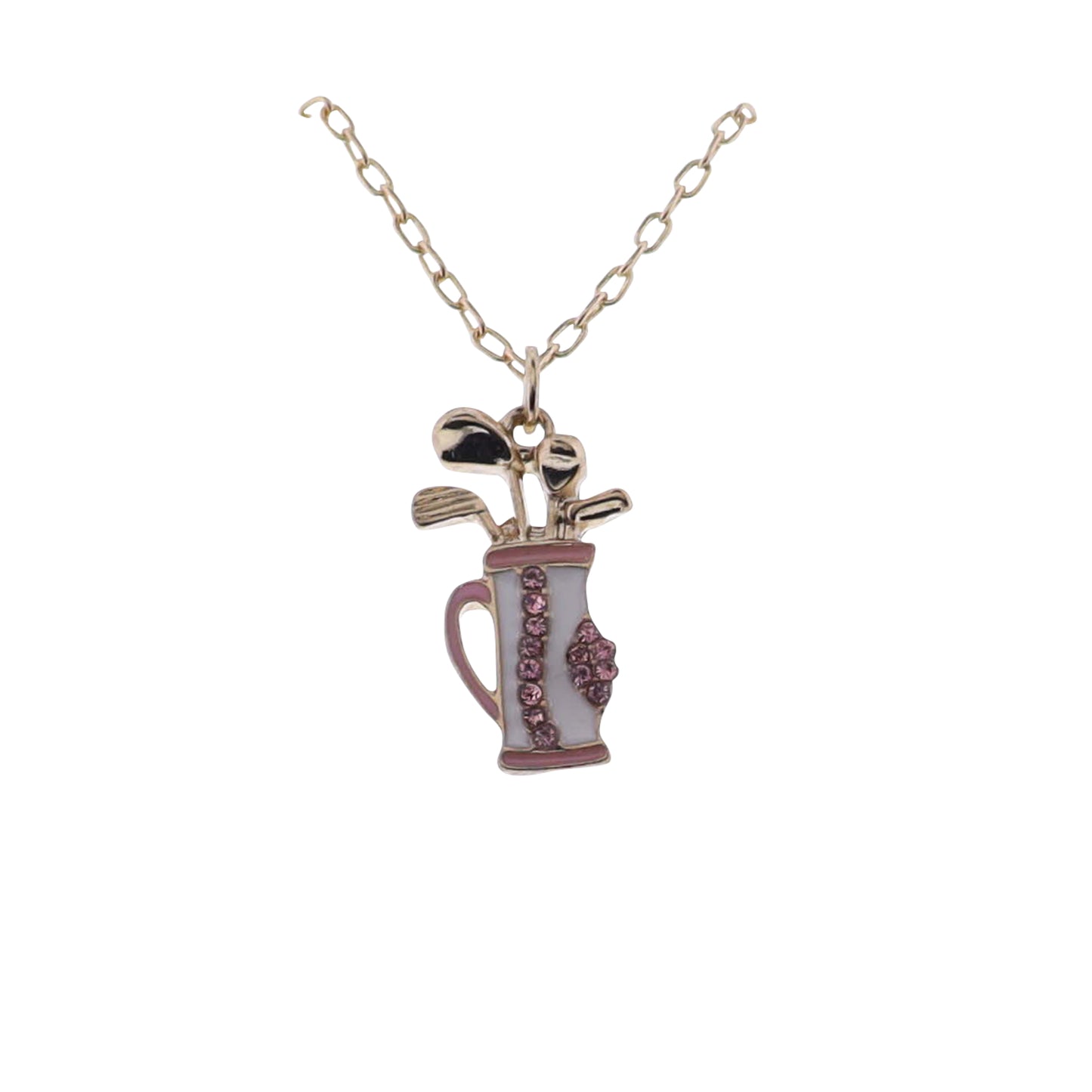 Gold Link Chain Necklace with White, Pink Caddie Bag