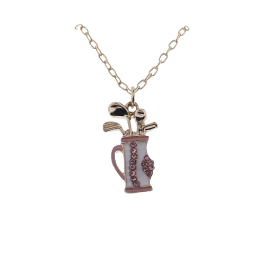 Gold Link Chain Necklace with White, Pink Caddie Bag