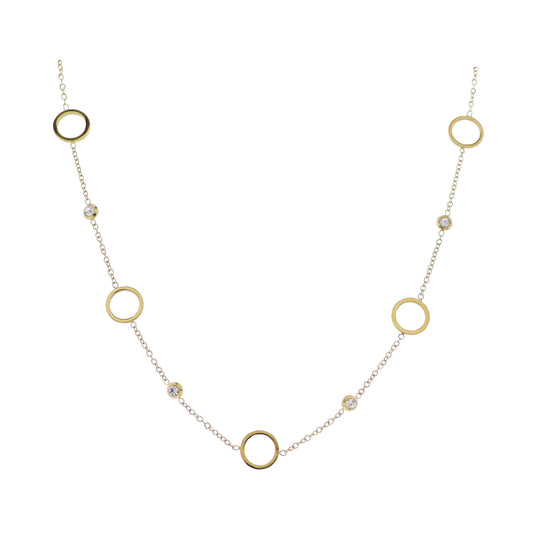 18K Gold Plated O-Shaped Chain Necklace with Clear Crystals & Gold Circles