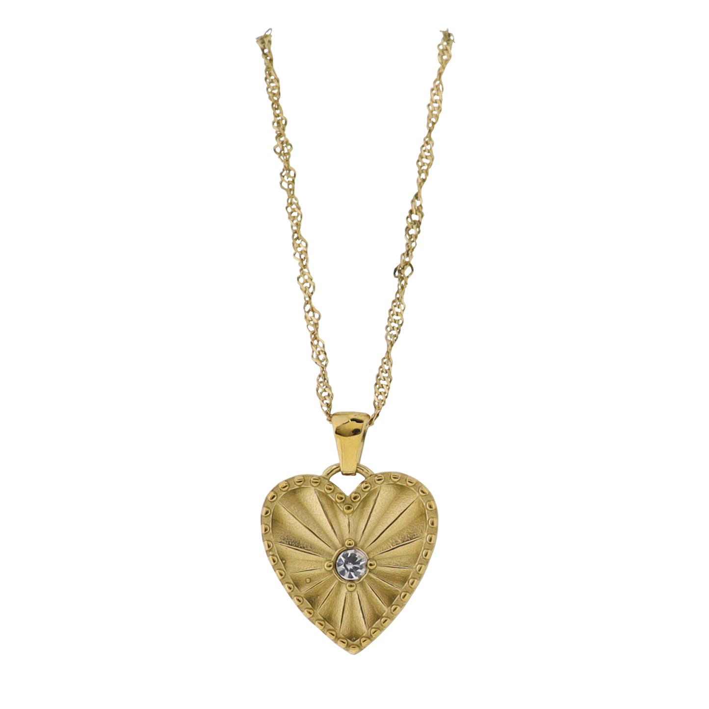 18K Gold Plated Twist Rope Chain Necklace with Gold Heart with Center Crystal