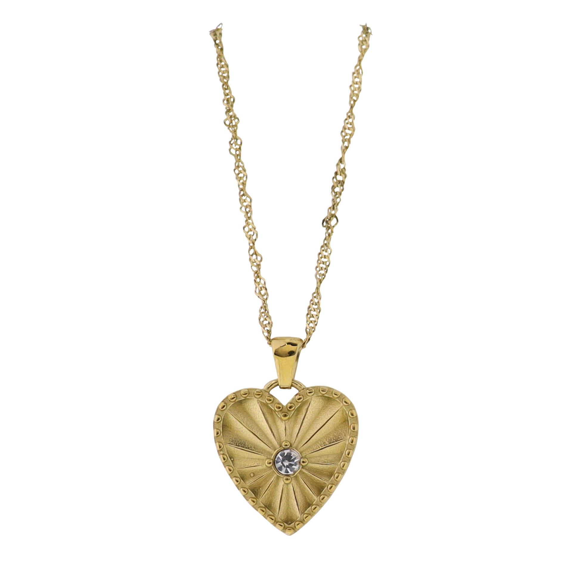 18K Gold Plated Twist Rope Chain Necklace with Gold Heart with Center Crystal