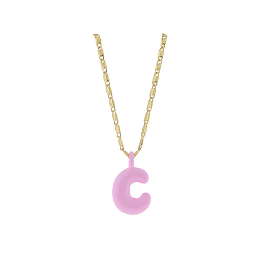 Kids 18K Gold Plated Chain Necklace with Pink "C"