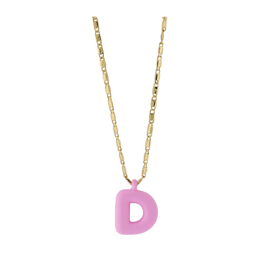 Kids 18K Gold Plated Chain Necklace with Pink "D"