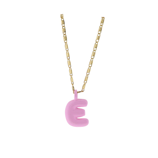 Kids 18K Gold Plated Chain Necklace with Pink "E"