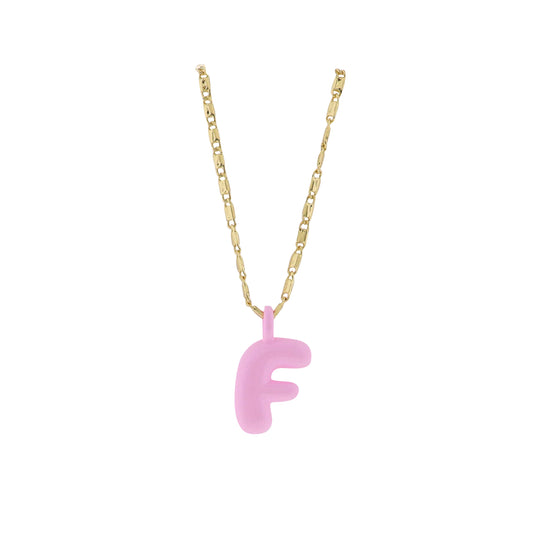 Kids 18K Gold Plated Chain Necklace with Pink "F"
