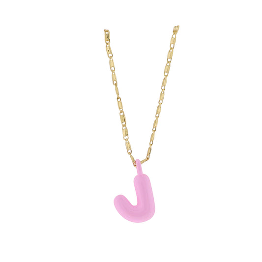 Kids 18K Gold Plated Chain Necklace with Pink "J"