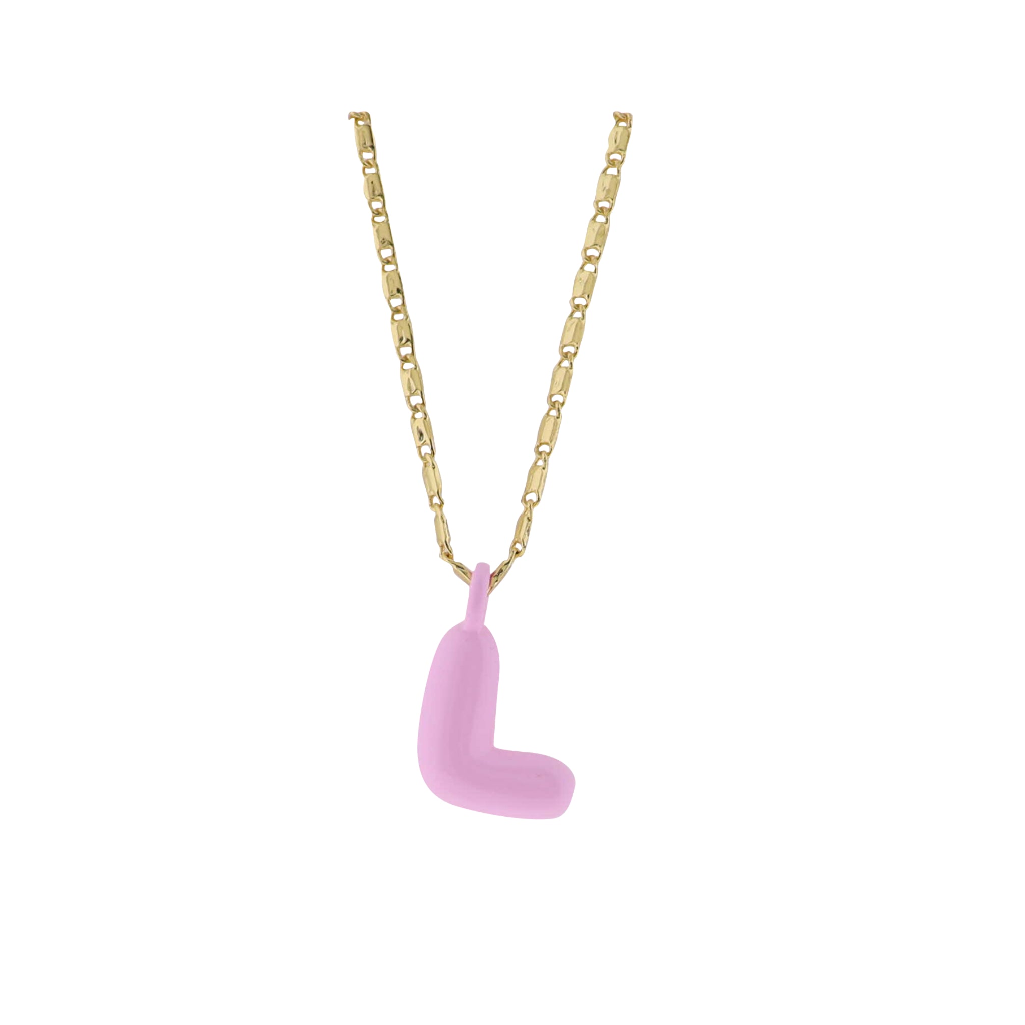 Kids 18K Gold Plated Chain Necklace with Pink "L"