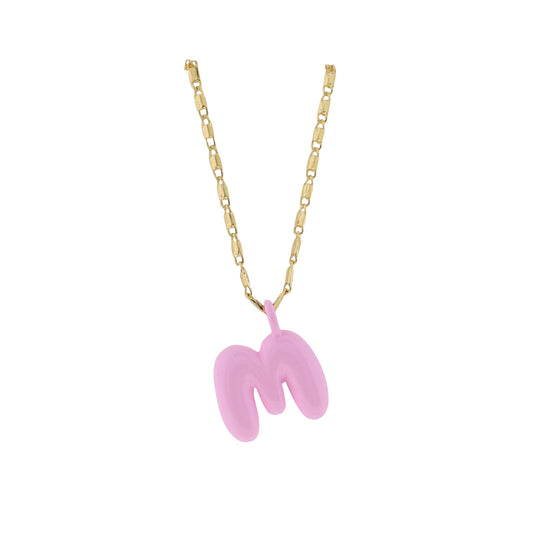 Kids 18K Gold Plated Chain Necklace with Pink "M"