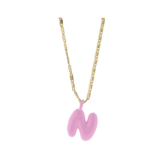 Kids 18K Gold Plated Chain Necklace with Pink "N"