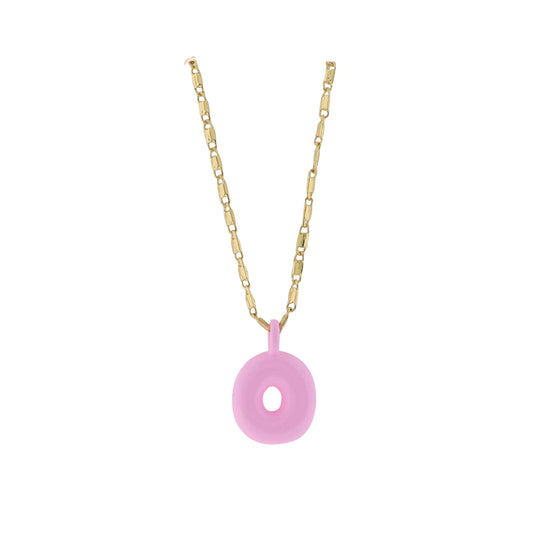 Kids 18K Gold Plated Chain Necklace with Pink "O"