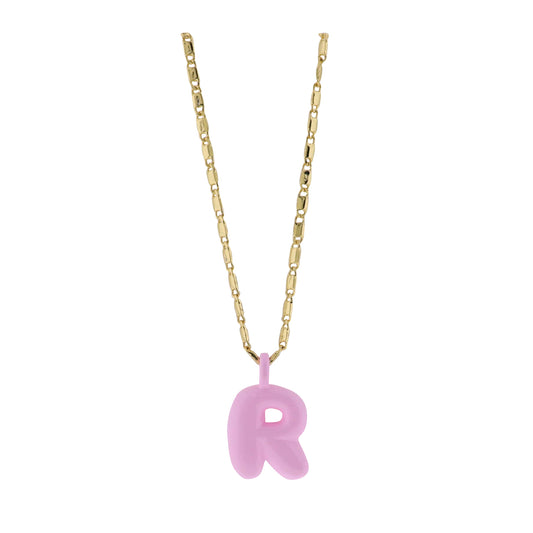 Kids 18K Gold Plated Chain Necklace with Pink "R"