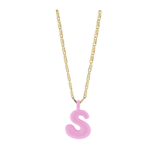 Kids 18K Gold Plated Chain Necklace with Pink "S"