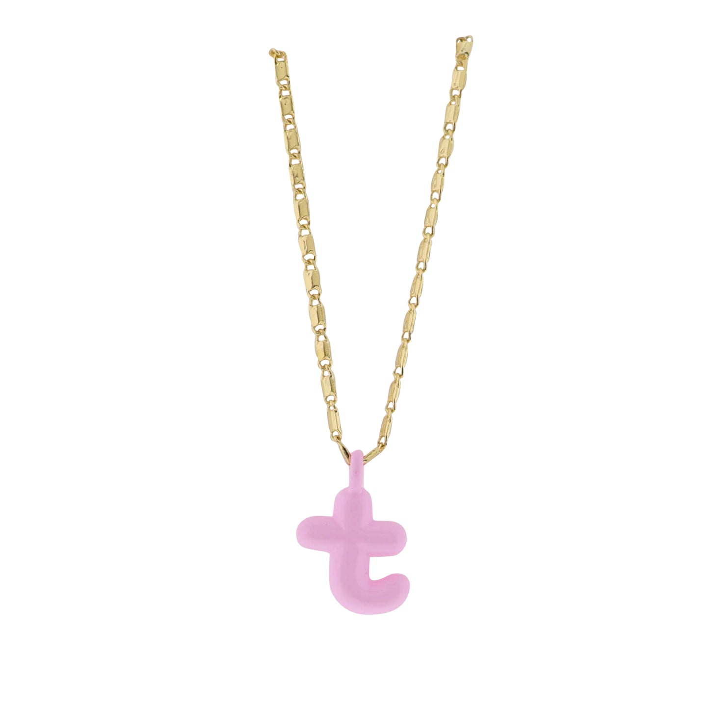 Kids 18K Gold Plated Chain Necklace with Pink "T"