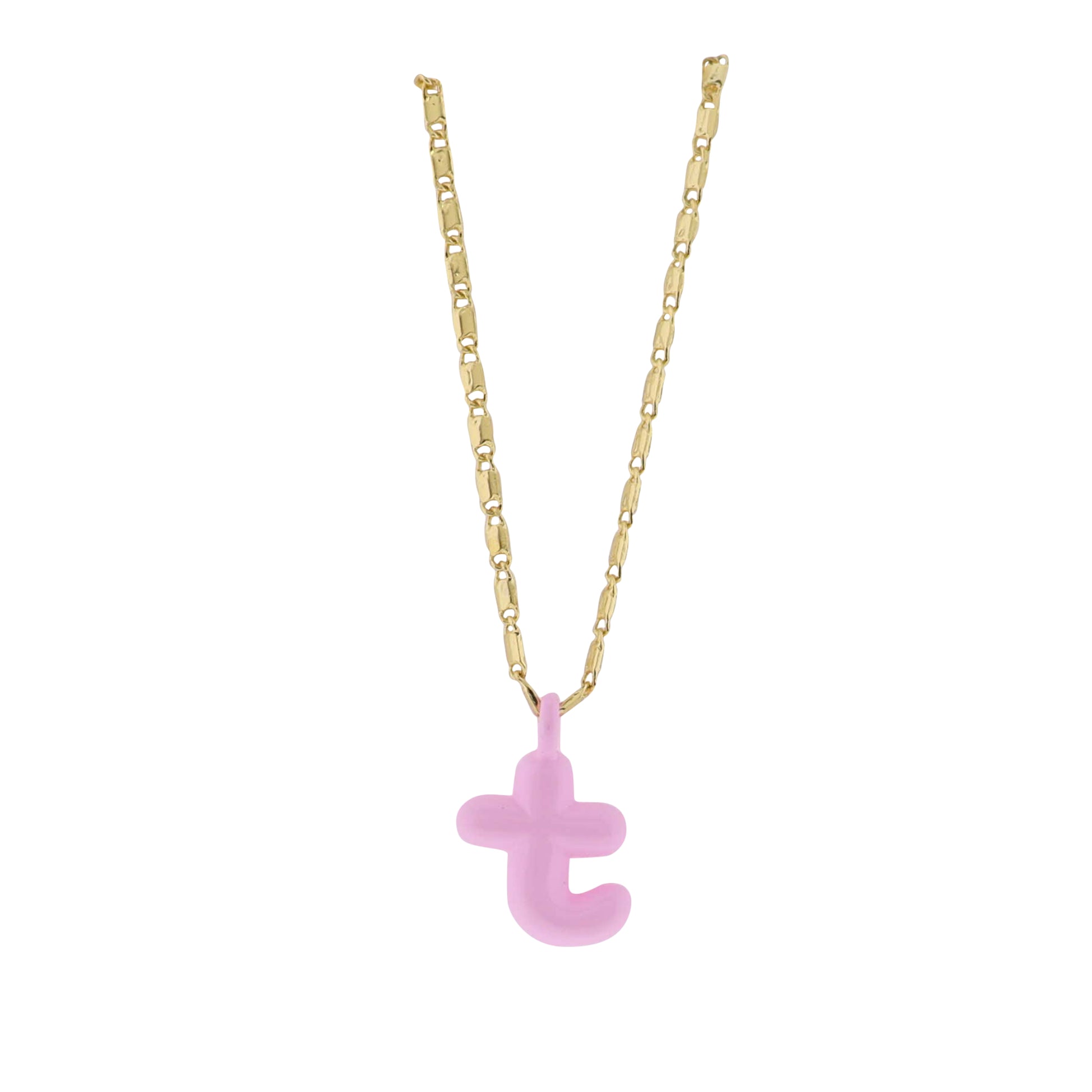 Kids 18K Gold Plated Chain Necklace with Pink "T"