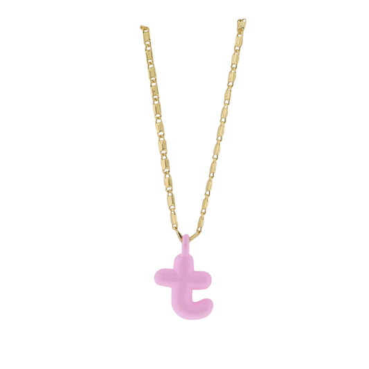 Kids 18K Gold Plated Chain Necklace with Pink "T"