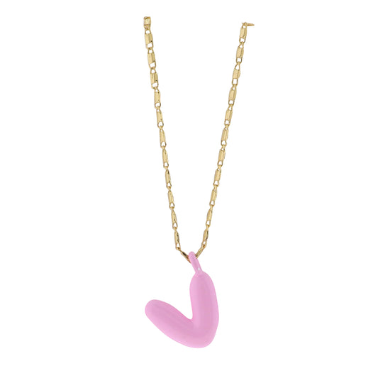 Kids 18K Gold Plated Chain Necklace with Pink "V"