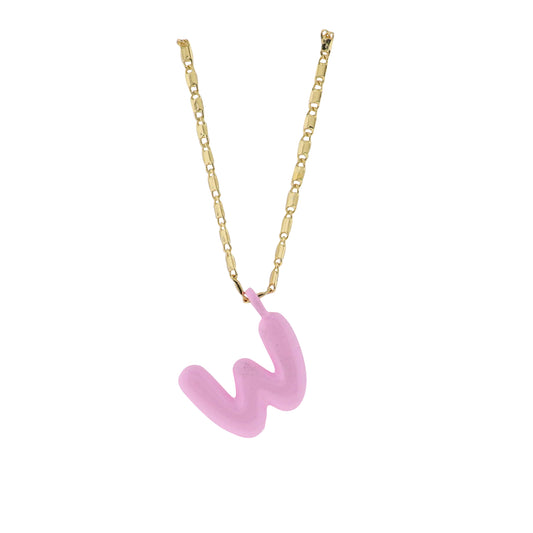 Kids 18K Gold Plated Chain Necklace with Pink "W"
